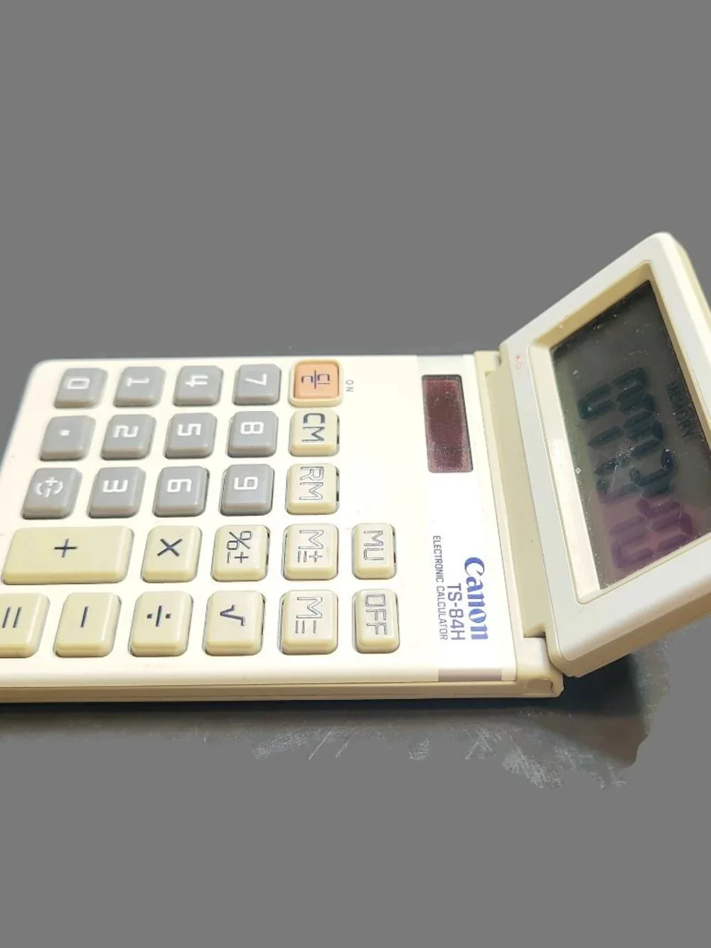 Vintage Canon TS-84H Calculator Tilt Display Solar Powered Beige Tan Gray WORKS